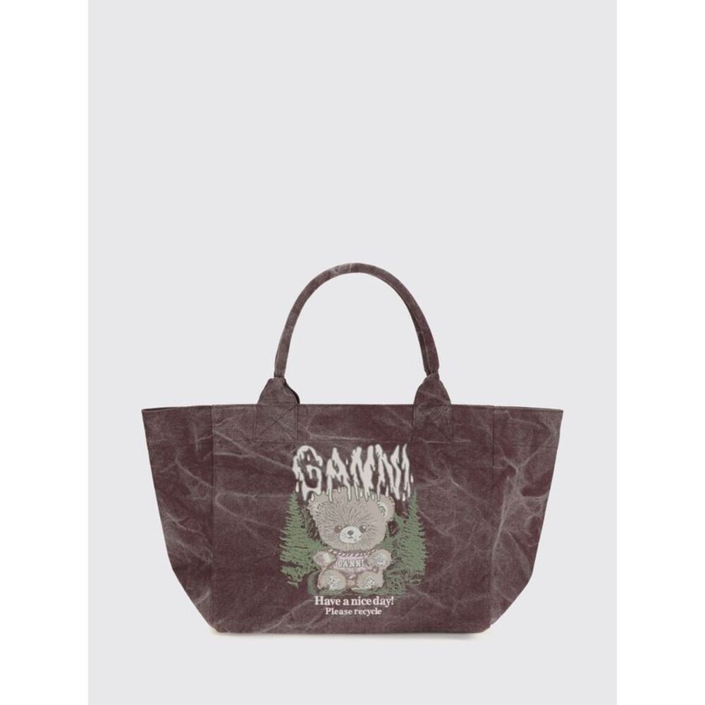 Ganni Women Ganni Large Recycled Cotton Tote Bag With Teddy Bear Print